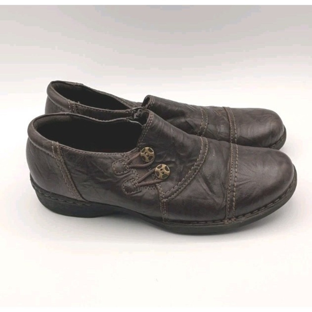 Clarks Shoes Womens 10 M Leather Slip On Brown Casual Side Zip Low Top 26102106